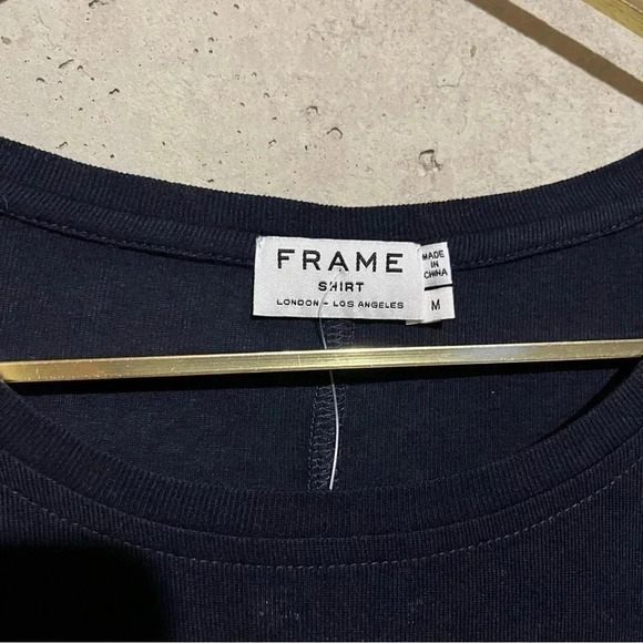 Frame NWT Women's Navy Blue Short Sleeve Crew Neck Oversized Silk T-Shirt Size M - Picture 3 of 10